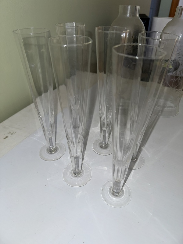 Vintage Set of 6 Glass Trumpet Champagne Flutes