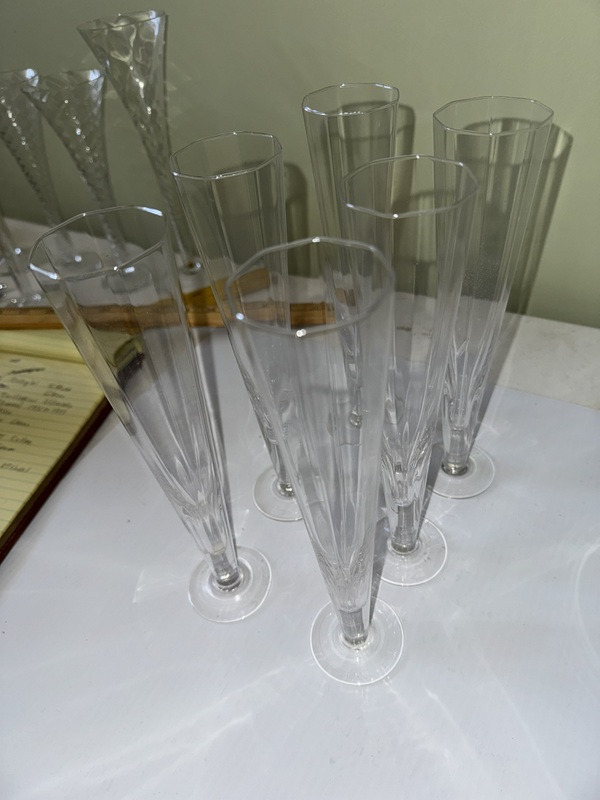 Vintage Set of 6 Glass Trumpet Champagne Flutes