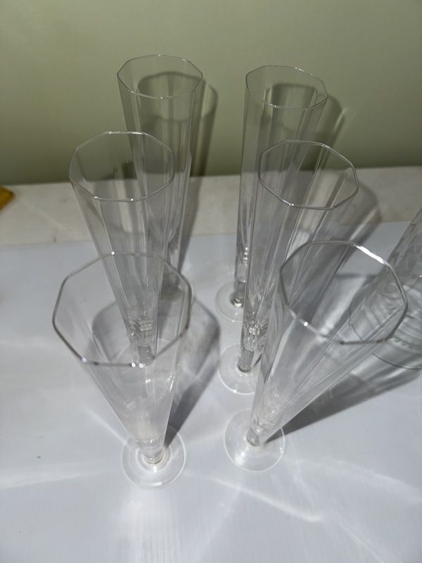 Vintage Set of 6 Glass Trumpet Champagne Flutes
