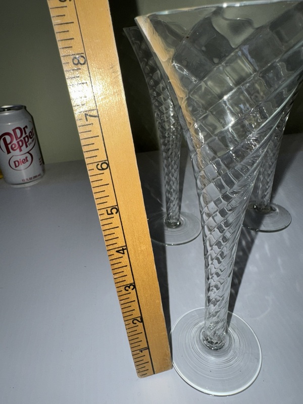 Set of 3 Optic Swirl Hollow Stem Crystal Champagne Flutes 9”