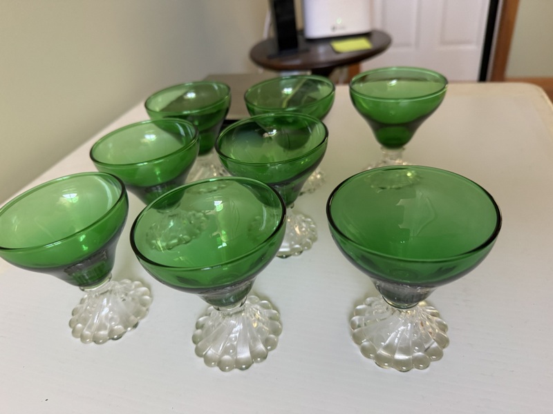 Vintage 1950's Anchor Hocking Forest Green Boopie Sherbet Glasses