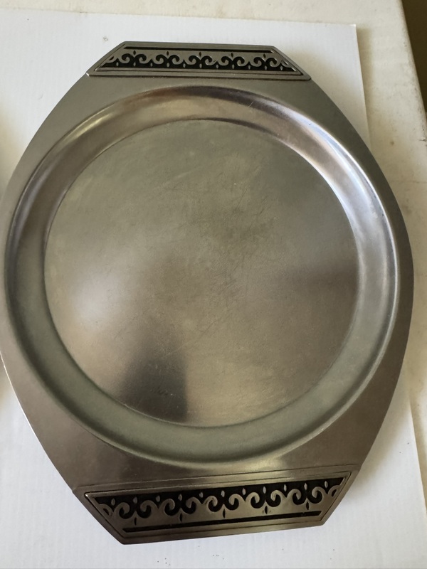 Set of 2 International Silver Pewter Holloware Stainless Steel Serving Treys 14.5” X 12”