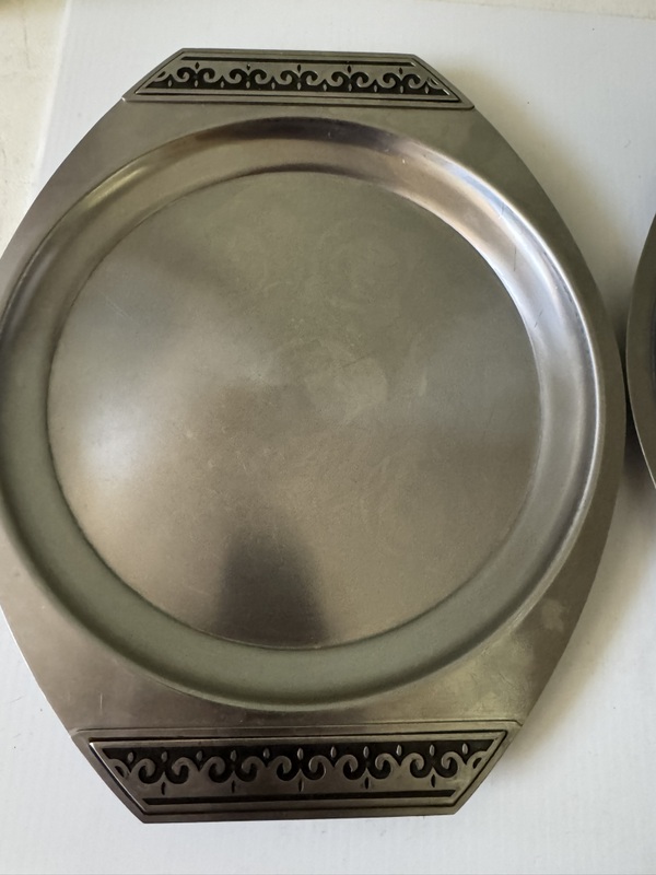 Set of 2 International Silver Pewter Holloware Stainless Steel Serving Treys 14.5” X 12”