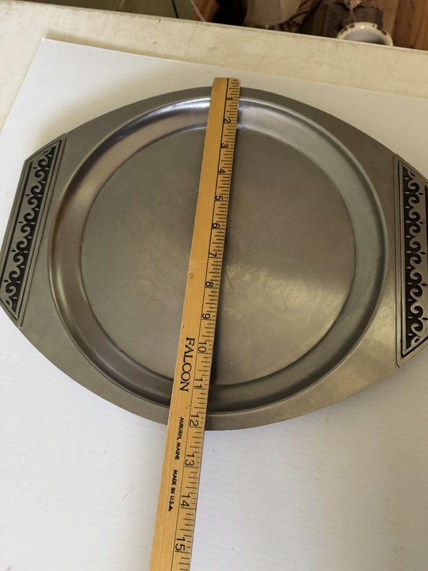 Set of 2 International Silver Pewter Holloware Stainless Steel Serving Treys 14.5” X 12”