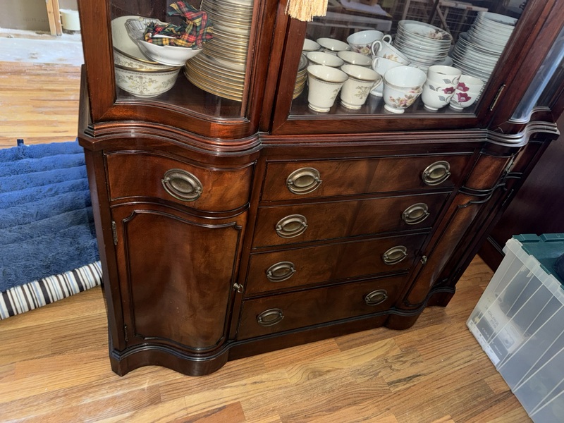 Drexel English Regency Style “Turkey Breast”  Curved Corner China Cabinet