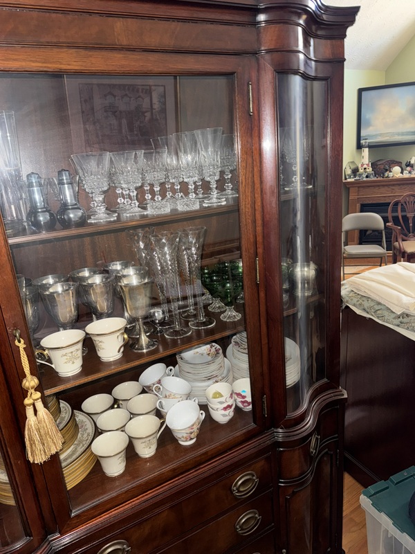 Drexel English Regency Style “Turkey Breast”  Curved Corner China Cabinet