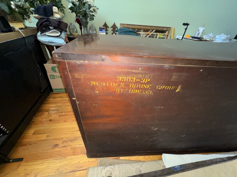 Drexel English Regency Style hutch with manufacture Date of December 1948