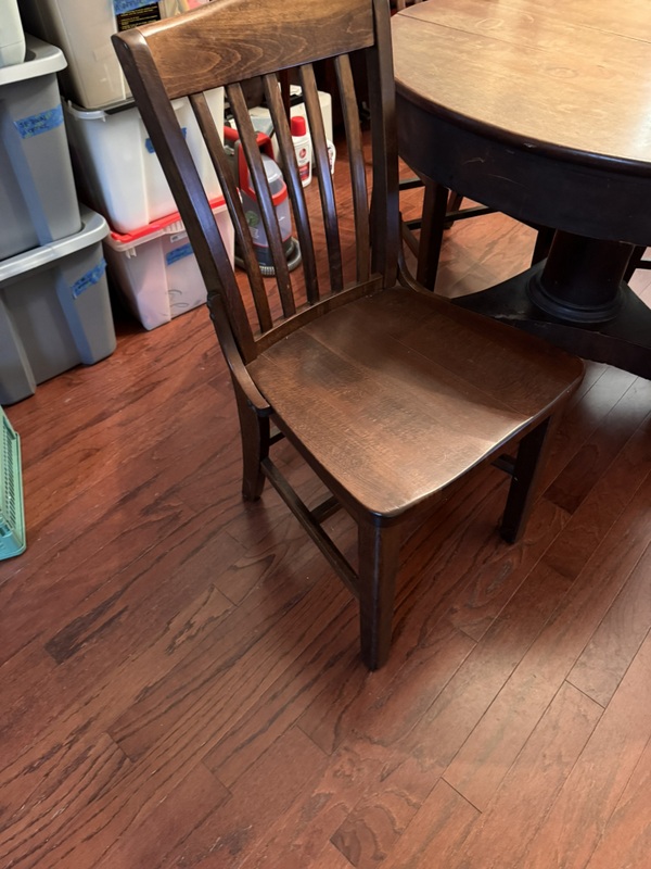 Vintage Round Pedestal Table with 3 Solid Wood Slat Back Chairs