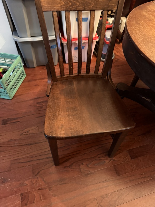 Vintage Round Pedestal Table with 3 Solid Wood Slat Back Chairs