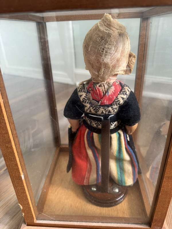 Antique Dutch Bisque Head Glass Eyes with Ethnic Costume in Glass Case