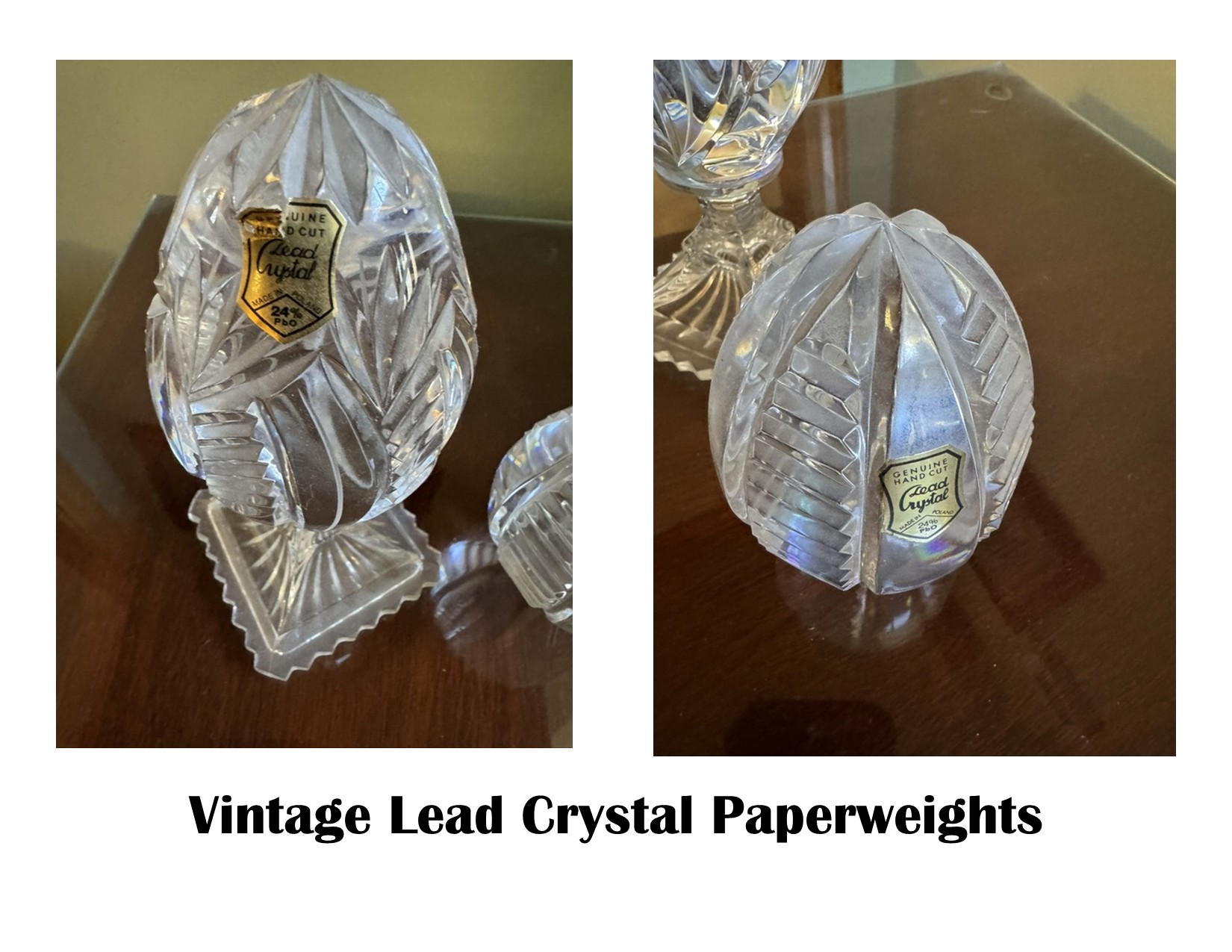 Two Vintage Lead Crystal Egg Paperweights made in Poland