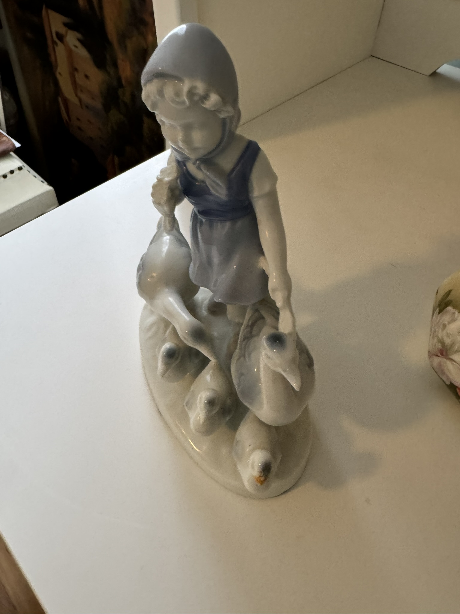 Gerold Porzellan Porcelain "Young Girl in Blue Dress Feeding Geese"