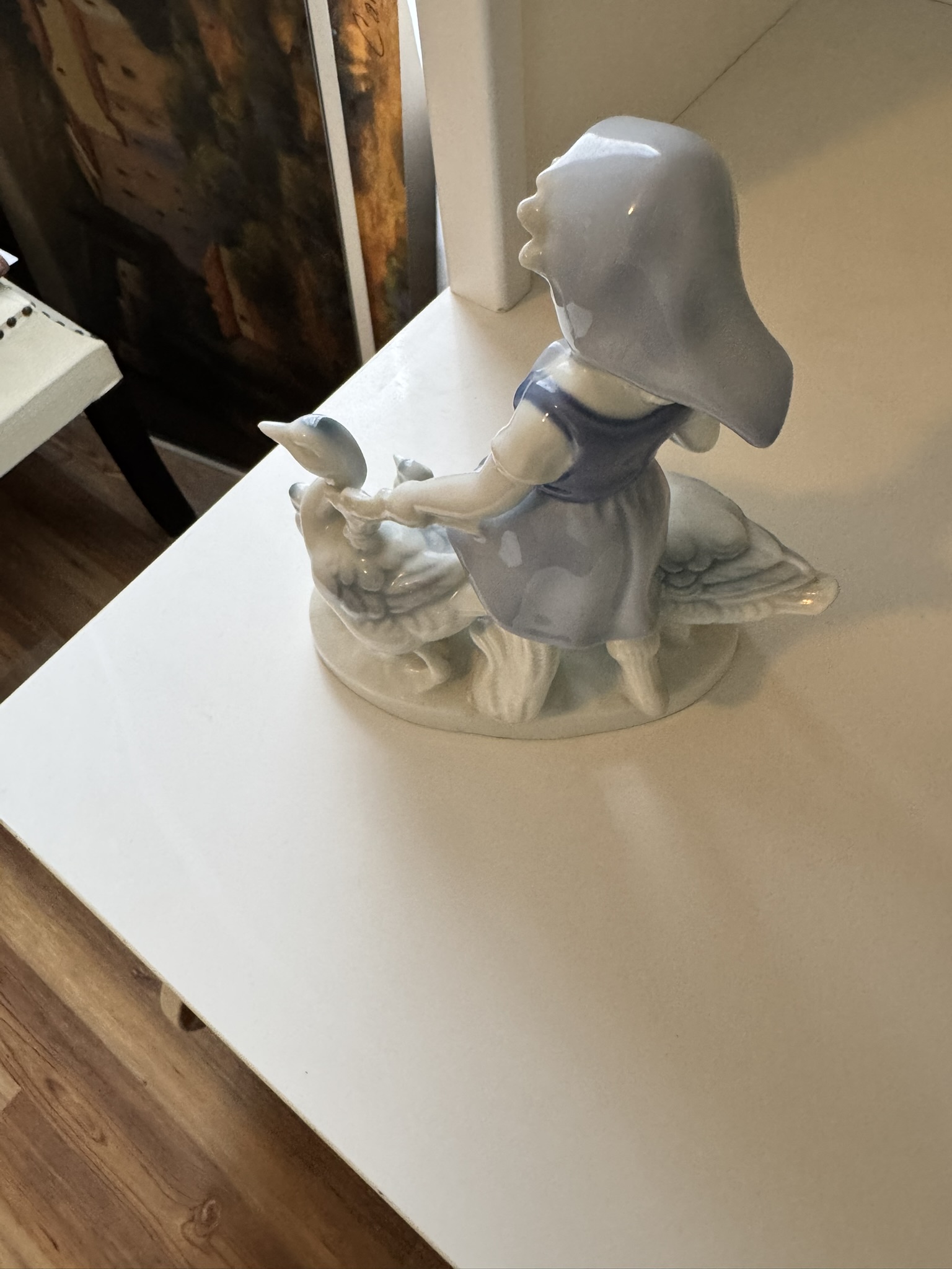 Gerold Porzellan Porcelain "Young Girl in Blue Dress Feeding Geese"